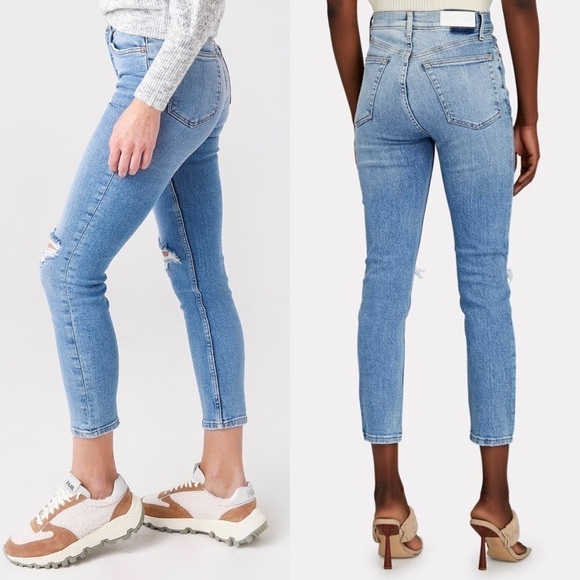 NWT RE/DONE 90s‎ High Waist Distressed Denim Ripped Knee Ankle Crop Jeans 26 - Picture 6 of 9